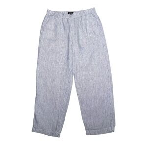 Quince 100% European Linen Pants Blue White Pinstripe Cropped Size Medium Preppy